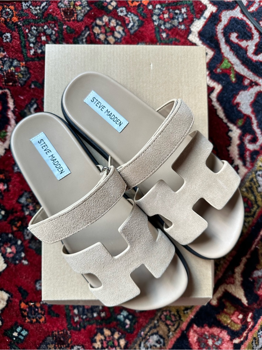 Steve Madden Taupe Suede Slide Sandals